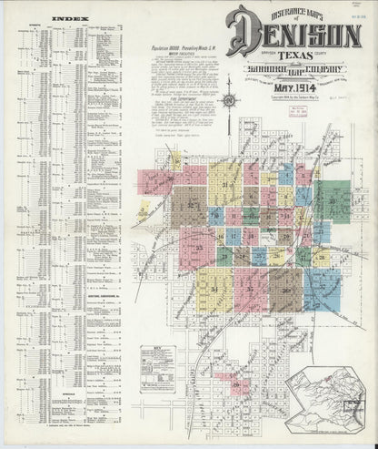 Sanborn Fire Insurance Map from Denison, Grayson County, Texas (1914), Sheet #0001 - Complete Map Set gallery image, historic Sanborn map, vintage wall art, Texas Texas