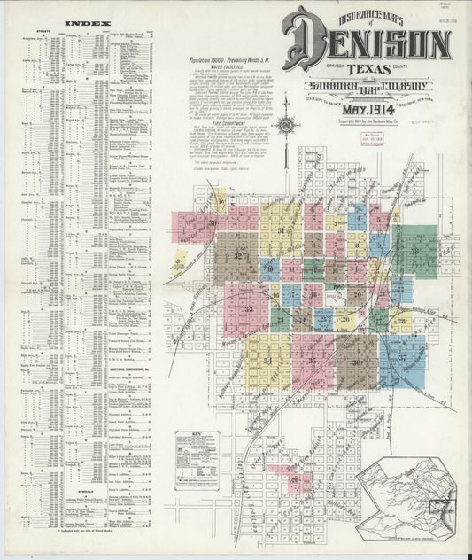 Sanborn Fire Insurance Map from Denison, Grayson County, Texas (1914), Sheet #0001 - Complete Map Set gallery image, historic Sanborn map, vintage wall art, Texas Texas