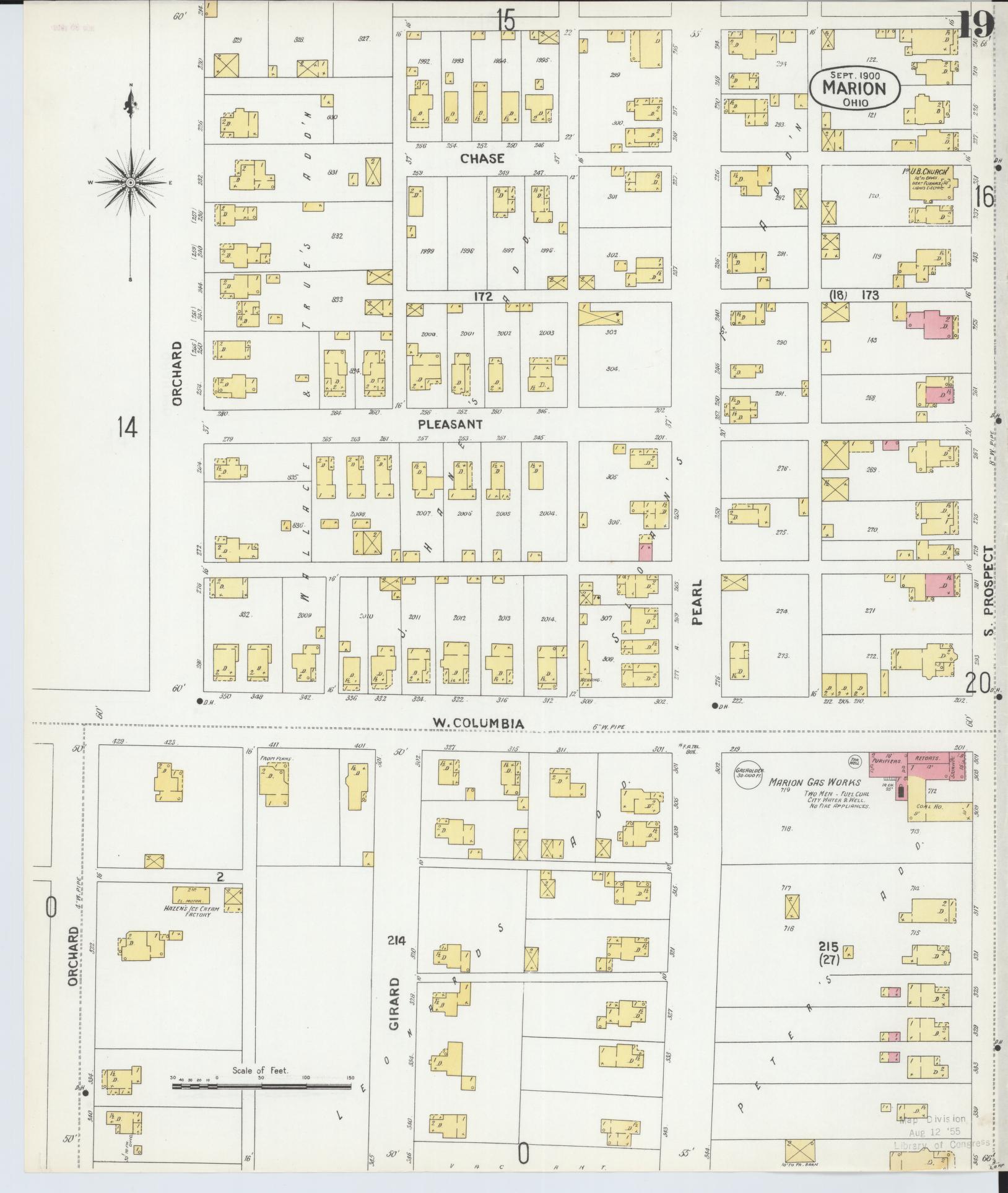 Sanborn Fire Insurance Map from Marion, Marion County, Ohio (1900), Sheet #0019 - Complete Map Set gallery image, historic Sanborn map, vintage wall art, Ohio Ohio