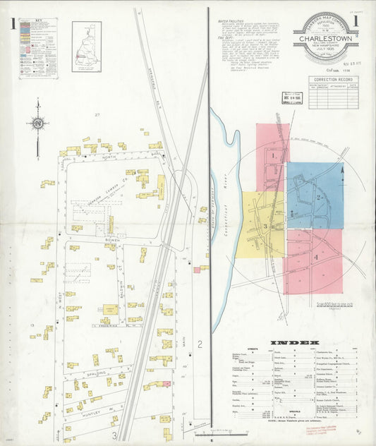 Sanborn Fire Insurance Map from Charlestown, Sullivan County, New Hampshire (1935), Sheet #0001 - Historic Sanborn Fire Insurance Map Print, vintage old map wall art, antique decor, genealogy gift, New Hampshire New Hampshire map