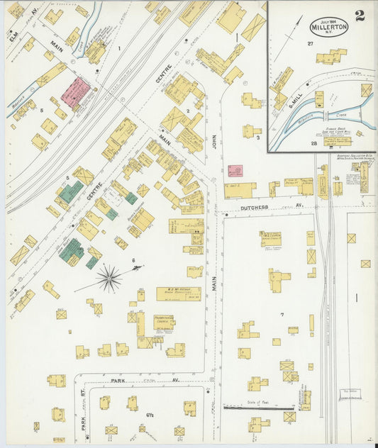 Sanborn Fire Insurance Map from Millerton, Dutchess County, New York (1904), Sheet #0002 - Historic Sanborn Fire Insurance Map Print, vintage old map wall art, antique decor, genealogy gift, New York New York map