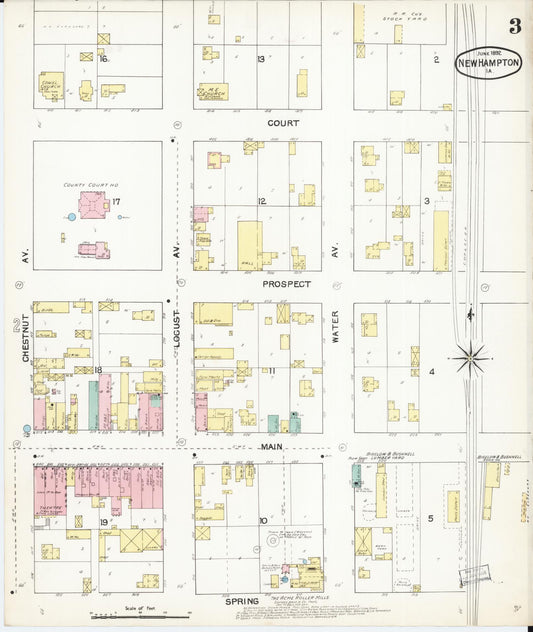 Sanborn Fire Insurance Map from New Hampton, Chickasaw County, Iowa (1892), Sheet #0003 - Historic Sanborn Fire Insurance Map Print, vintage old map wall art