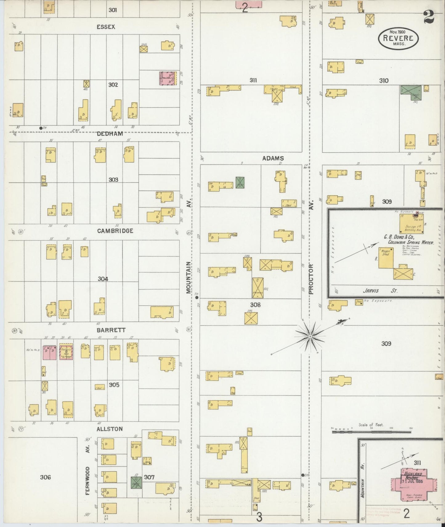 Sanborn Fire Insurance Map from Revere, Suffolk County, Massachusetts (1900), Sheet #0002 - Complete Map Set gallery image, historic Sanborn map, vintage wall art, Massachusetts Massachusetts
