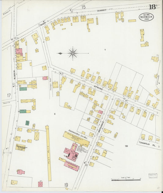 Sanborn Fire Insurance Map from Norwich, New London County, Connecticut (1903), Sheet #0018 - Historic Sanborn Fire Insurance Map Print, vintage old map wall art, antique decor, genealogy gift, Connecticut Connecticut map