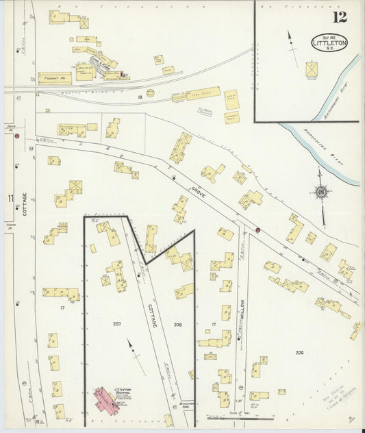 Sanborn Fire Insurance Map from Littleton, Grafton County, New Hampshire (1912), Sheet #0012 - Historic Sanborn Fire Insurance Map Print, vintage old map wall art, antique decor, genealogy gift, New Hampshire New Hampshire map