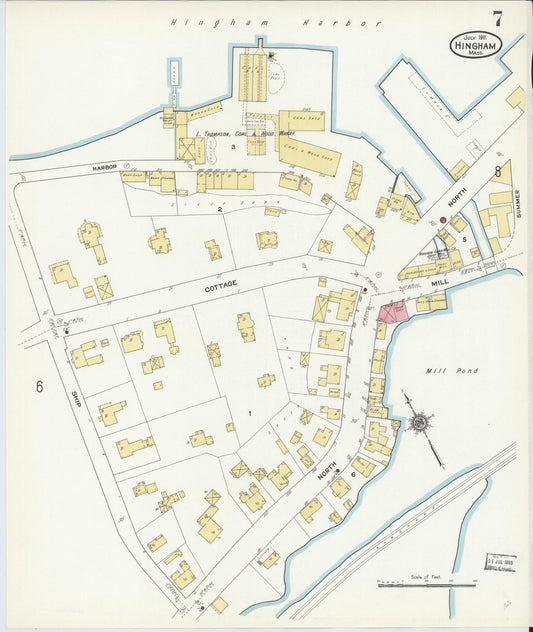 Sanborn Fire Insurance Map from Hingham, Plymouth County, Massachusetts (1911), Sheet #0007 - Historic Sanborn Fire Insurance Map Print, vintage old map wall art, antique decor, genealogy gift, Massachusetts Massachusetts map