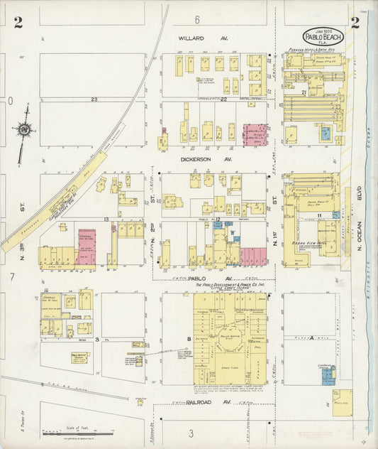 Sanborn Fire Insurance Map from Pablo Beach, Duval County, Florida (1924), Sheet #0002 - Historic Sanborn Fire Insurance Map Print, vintage old map wall art, antique decor, genealogy gift, Florida Florida map