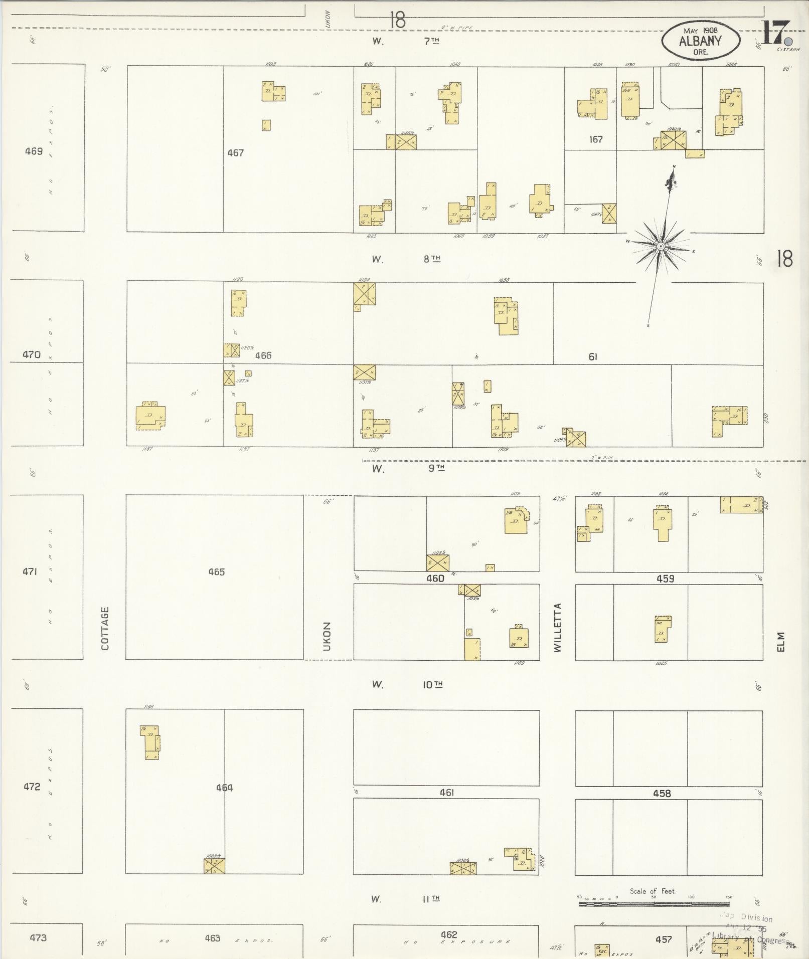 Sanborn Fire Insurance Map from Albany, Linn County, Oregon (1908), Sheet #0017 - Historic Sanborn Fire Insurance Map Print, vintage old map wall art, antique decor, genealogy gift, Oregon Oregon map