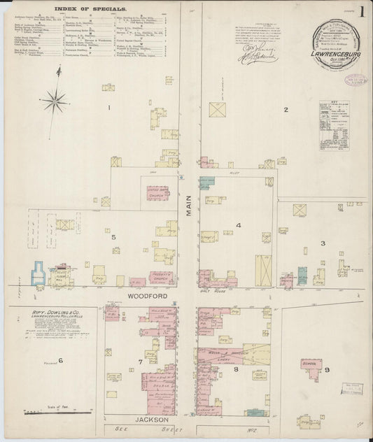 Sanborn Fire Insurance Map from Lawrenceburg, Anderson County, Kentucky (1886), Sheet #0001 - Historic Sanborn Fire Insurance Map Print, vintage old map wall art, antique decor, genealogy gift, Kentucky Kentucky map