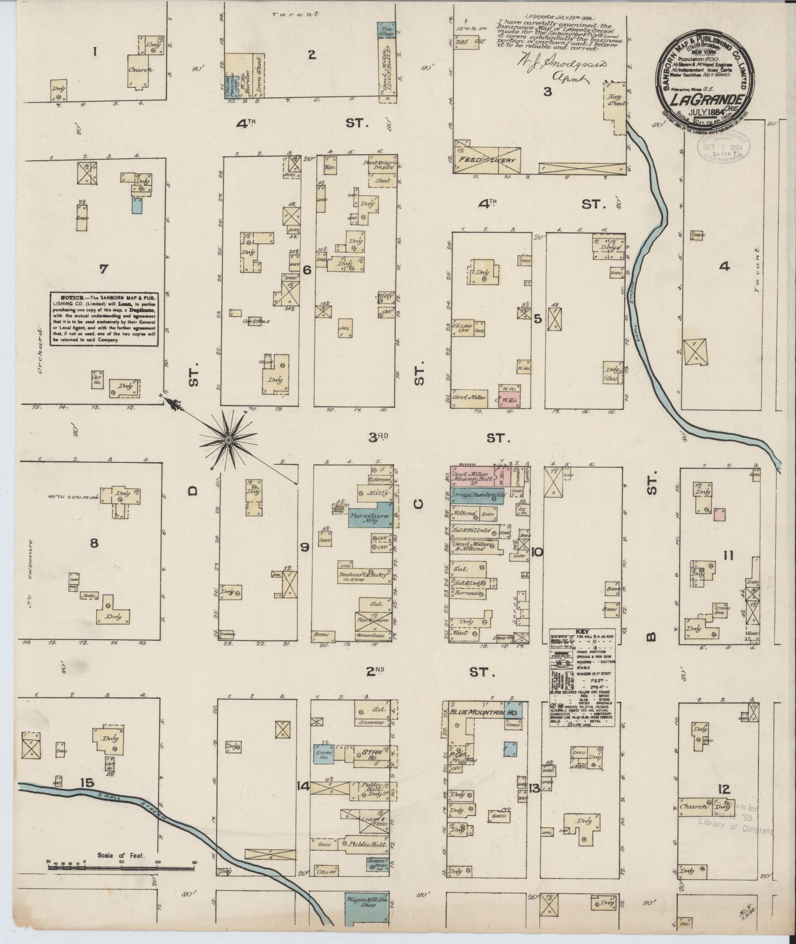 Sanborn Fire Insurance Map from La Grande, Union County, Oregon (1884), Sheet #0001 - Historic Sanborn Fire Insurance Map Print, vintage old map wall art, antique decor, genealogy gift, Oregon Oregon map
