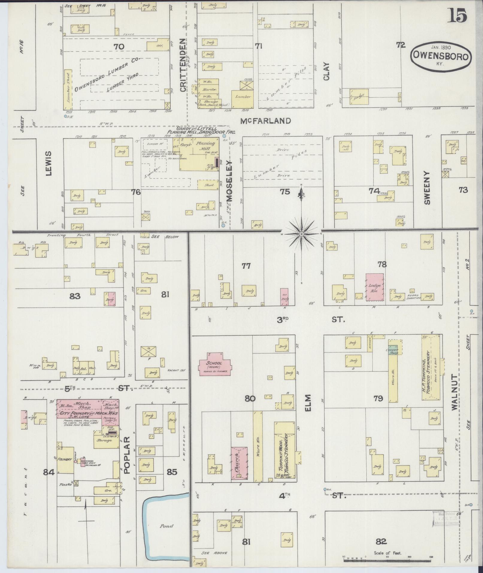 Sanborn Fire Insurance Map from Owensboro, Daviess County, Kentucky (1890), Sheet #0015 - Complete Map Set gallery image, historic Sanborn map, vintage wall art, Kentucky Kentucky