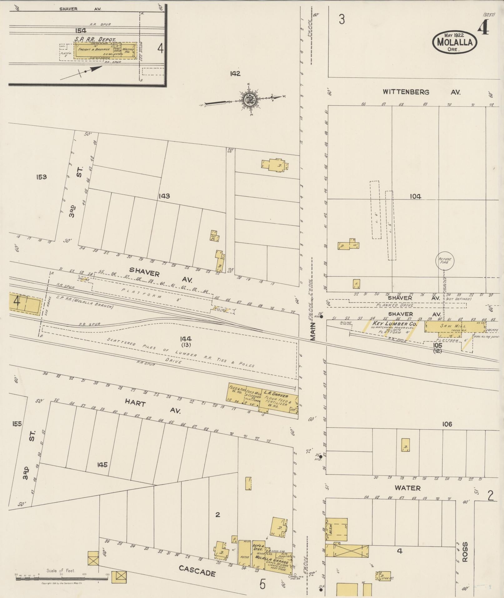Sanborn Fire Insurance Map from Molalla, Clackamas County, Oregon (1922), Sheet #0004 - Complete Map Set gallery image, historic Sanborn map, vintage wall art, Oregon Oregon