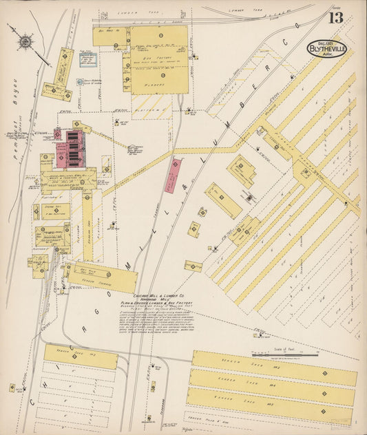 Sanborn Fire Insurance Map from Blytheville, Mississippi County, Arkansas (1921), Sheet #0013 - Historic Sanborn Fire Insurance Map Print, vintage old map wall art, antique decor, genealogy gift, Blytheville Mississippi map