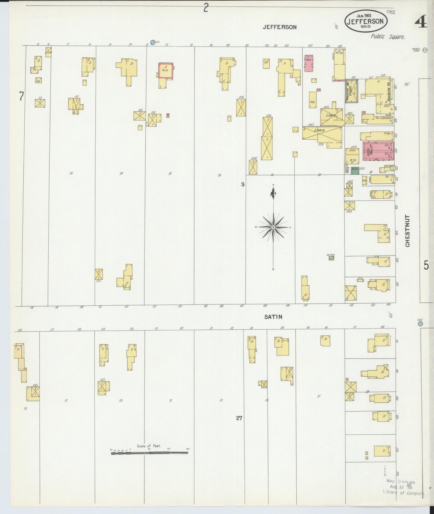 Sanborn Fire Insurance Map from Jefferson, Ashtabula County, Ohio (1902), Sheet #0004 - Historic Sanborn Fire Insurance Map Print, vintage old map wall art, antique decor, genealogy gift, Ohio Ohio map