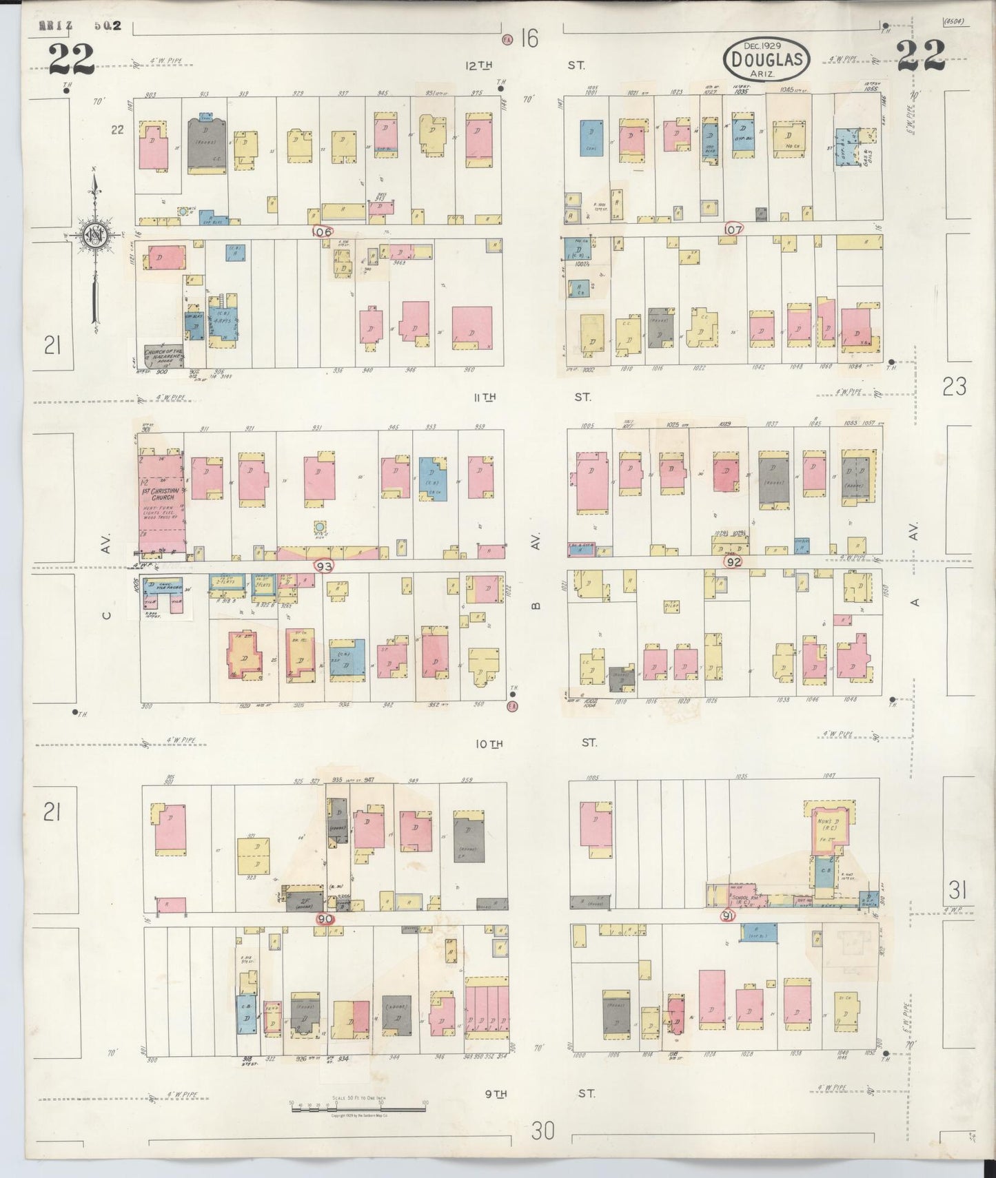 Sanborn Fire Insurance Map from Douglas, Cochise County, Arizona (1947), Sheet #0022 - Complete Map Set gallery image, historic Sanborn map, vintage wall art, Arizona Arizona