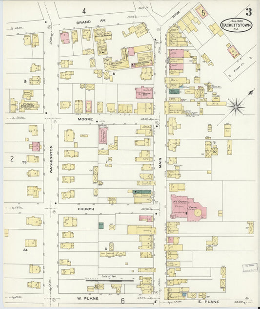 Sanborn Fire Insurance Map from Hackettstown, Warren County, New Jersey (1909), Sheet #0003 - Historic Sanborn Fire Insurance Map Print, vintage old map wall art, antique decor, genealogy gift, New Jersey New Jersey map