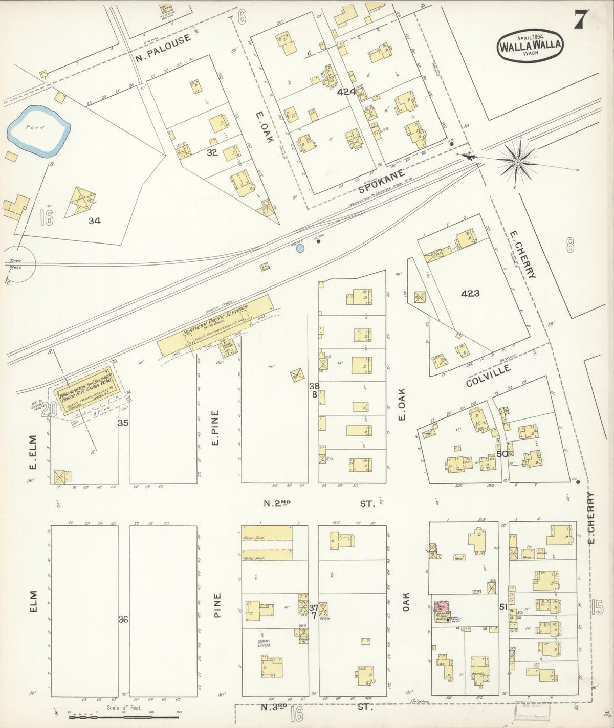 Sanborn Fire Insurance Map from Walla Walla, Walla Walla County, Washington (1894), Sheet #0007 - Historic Sanborn Fire Insurance Map Print, vintage old map wall art, antique decor, genealogy gift, Washington Washington map