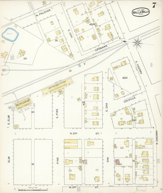 Sanborn Fire Insurance Map from Walla Walla, Walla Walla County, Washington (1894), Sheet #0007 - Historic Sanborn Fire Insurance Map Print, vintage old map wall art, antique decor, genealogy gift, Washington Washington map