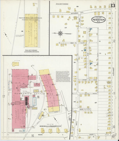 Sanborn Fire Insurance Map from Henderson, Vance County, North Carolina (1917), Sheet #0013 - Complete Map Set gallery image, historic Sanborn map, vintage wall art, North Carolina North Carolina