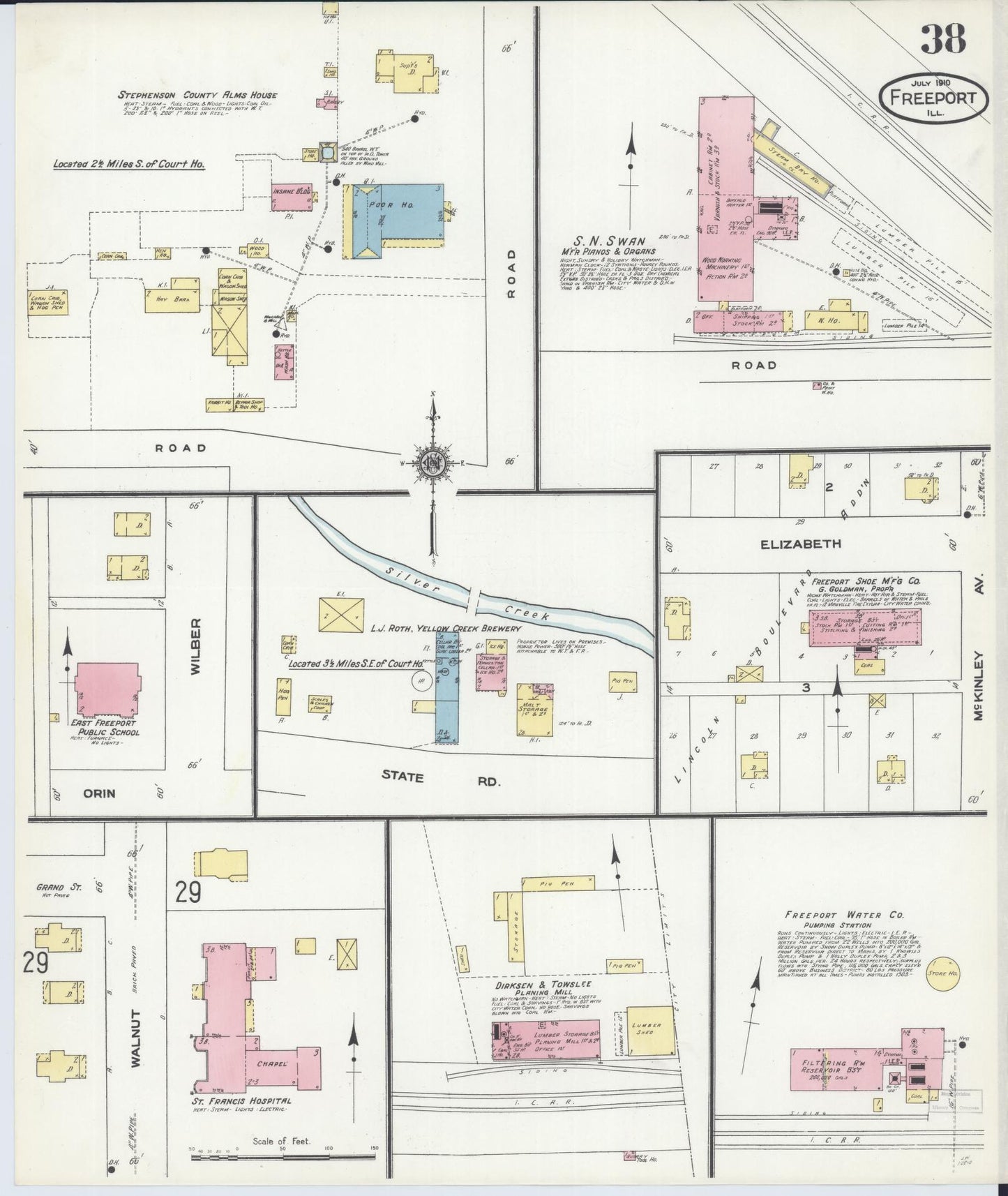 Sanborn Fire Insurance Map from Freeport, Stephenson County, Illinois (1910), Sheet #0038 - Complete Map Set gallery image, historic Sanborn map, vintage wall art, Illinois Illinois