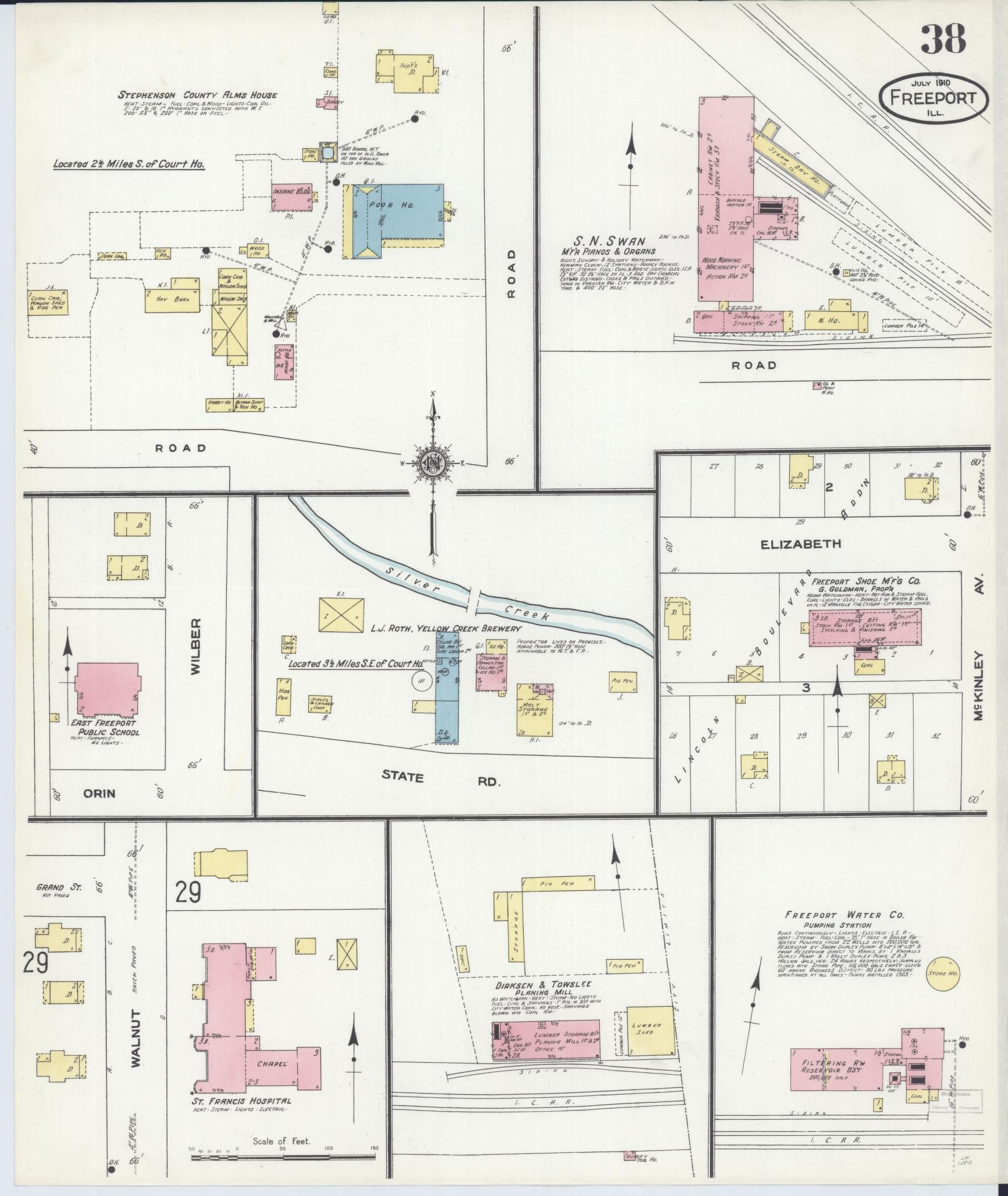Sanborn Fire Insurance Map from Freeport, Stephenson County, Illinois (1910), Sheet #0038 - Complete Map Set gallery image, historic Sanborn map, vintage wall art, Illinois Illinois