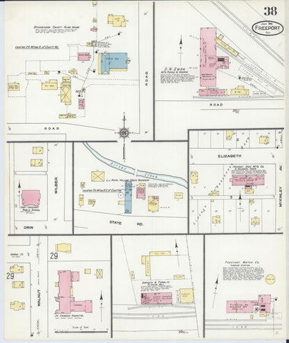 Sanborn Fire Insurance Map from Freeport, Stephenson County, Illinois (1910), Sheet #0038 - Complete Map Set gallery image, historic Sanborn map, vintage wall art, Illinois Illinois