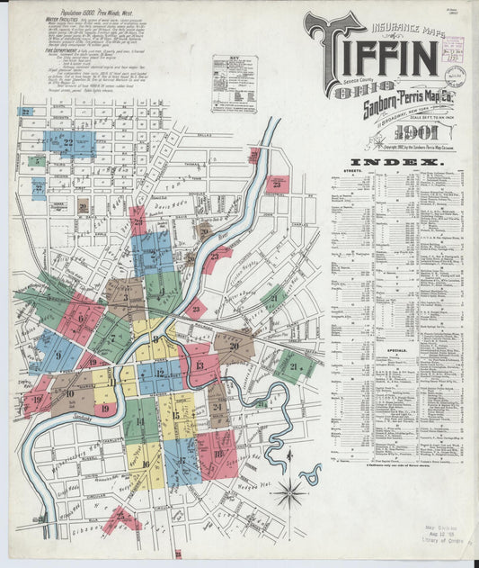 Sanborn Fire Insurance Map from Tiffin, Seneca County, Ohio (1901), Sheet #0001 - Complete Map Set gallery image, historic Sanborn map, vintage wall art, Ohio Ohio