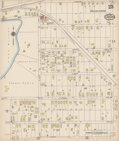 Sanborn Fire Insurance Map from Lakeland, Polk County, Florida (1922), Sheet #0023 - Historic Sanborn Fire Insurance Map Print, vintage old map wall art, antique decor, genealogy gift, Florida Florida map
