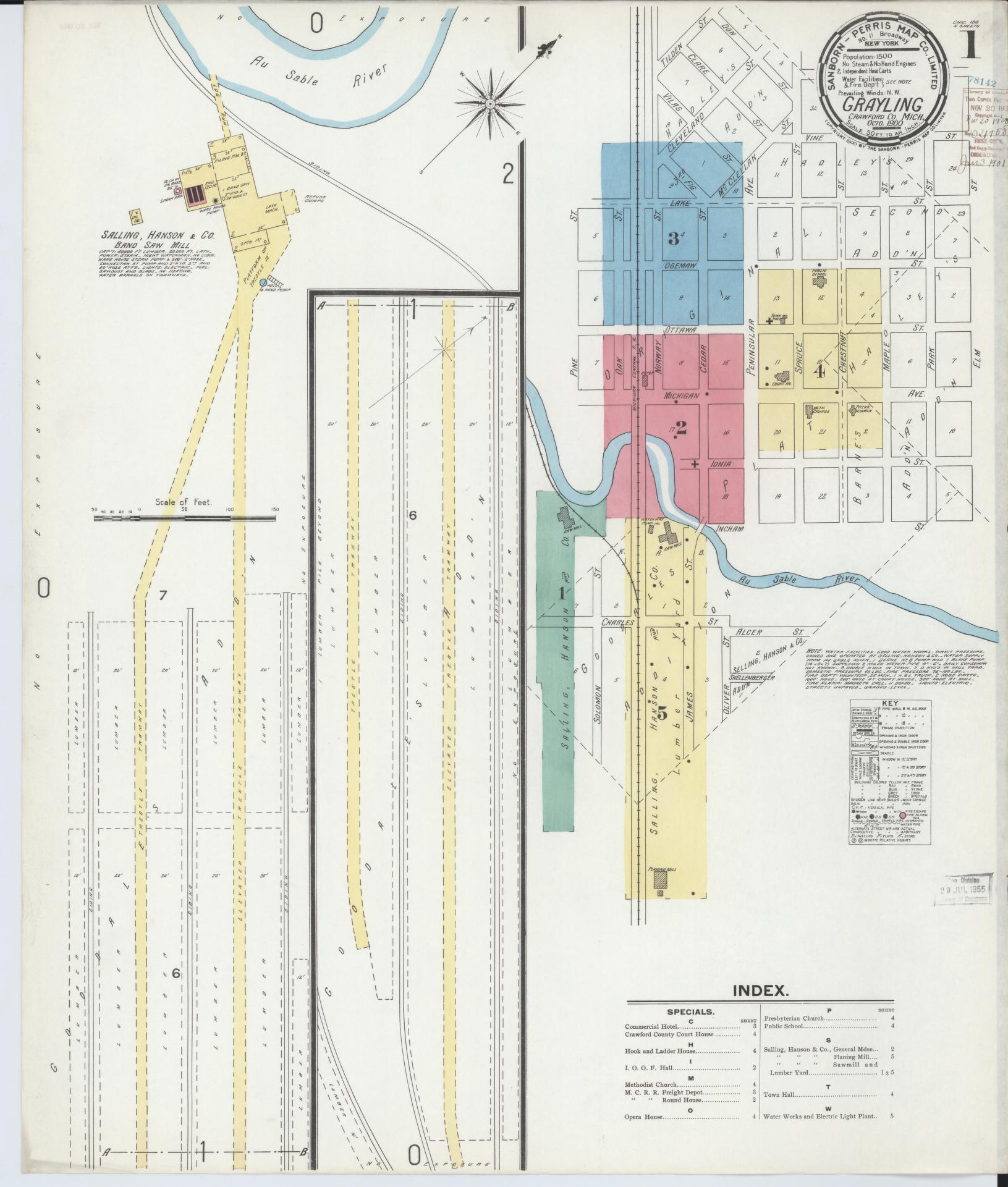Sanborn Fire Insurance Map from Grayling, Crawford County, Michigan (1900), Sheet #0001 - Complete Map Set gallery image, historic Sanborn map, vintage wall art, Michigan Michigan