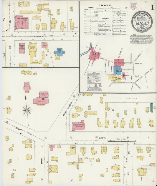 Sanborn Fire Insurance Map from Geneseo, Livingston County, New York (1906), Sheet #0001 - Complete Map Set gallery image, historic Sanborn map, vintage wall art, New York New York
