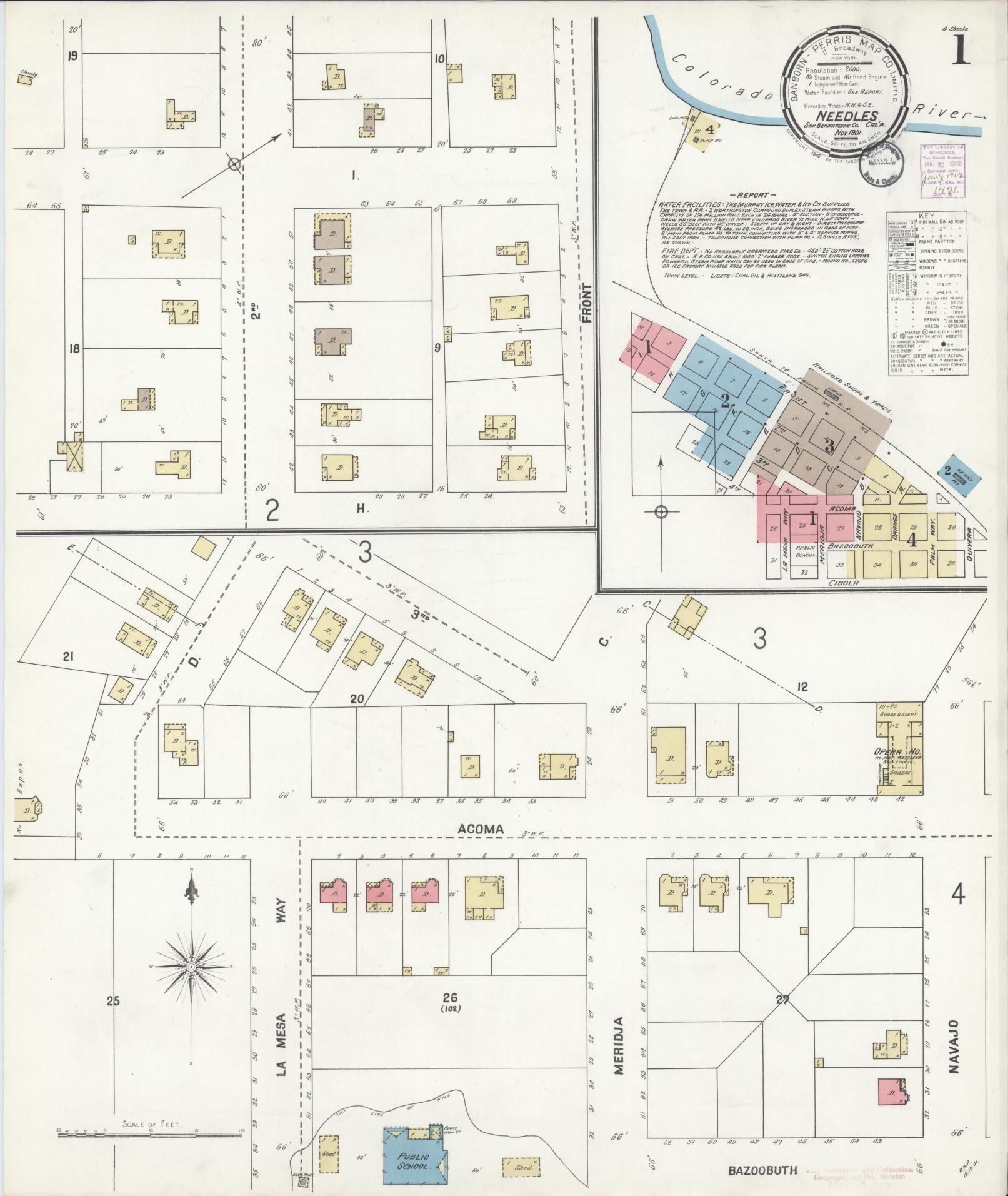 Sanborn Fire Insurance Map from Needles, San Bernardino County, California (1901), Sheet #0001 - Complete Map Set gallery image, historic Sanborn map, vintage wall art, California California