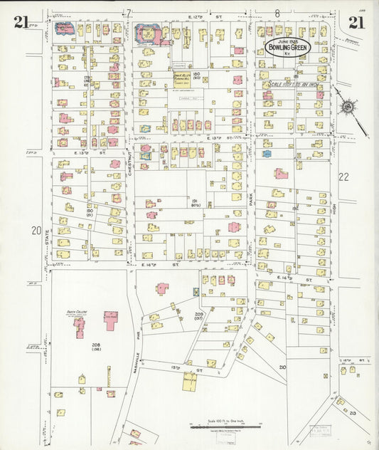 Sanborn Fire Insurance Map from Bowling Green, Warren County, Kentucky (1925), Sheet #0021 - Historic Sanborn Fire Insurance Map Print, vintage old map wall art, antique decor, genealogy gift, Kentucky Kentucky map