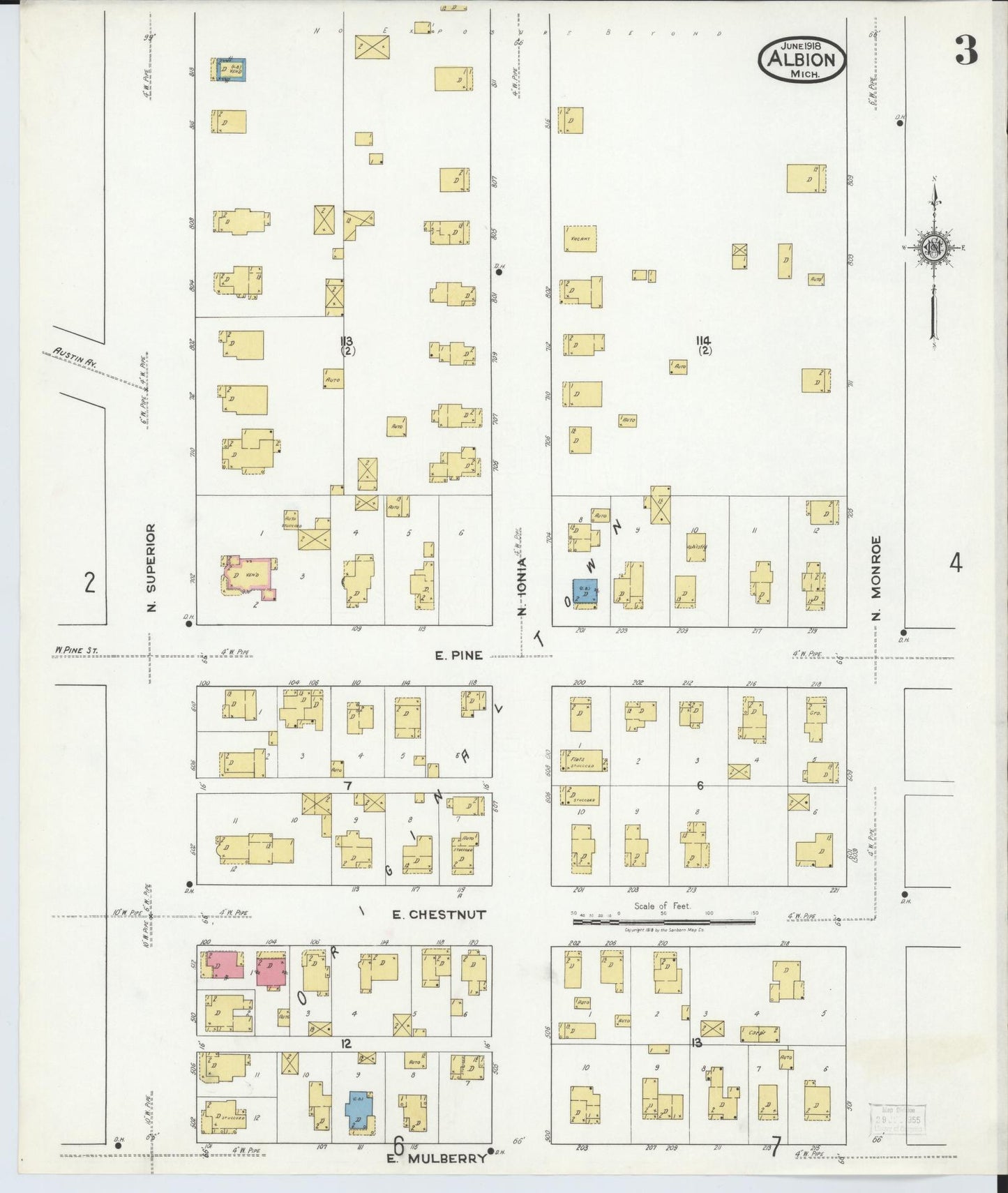 Sanborn Fire Insurance Map from Albion, Calhoun County, Michigan (1918), Sheet #0003 - Historic Sanborn Fire Insurance Map Print, vintage old map wall art, antique decor, genealogy gift, Michigan Michigan map