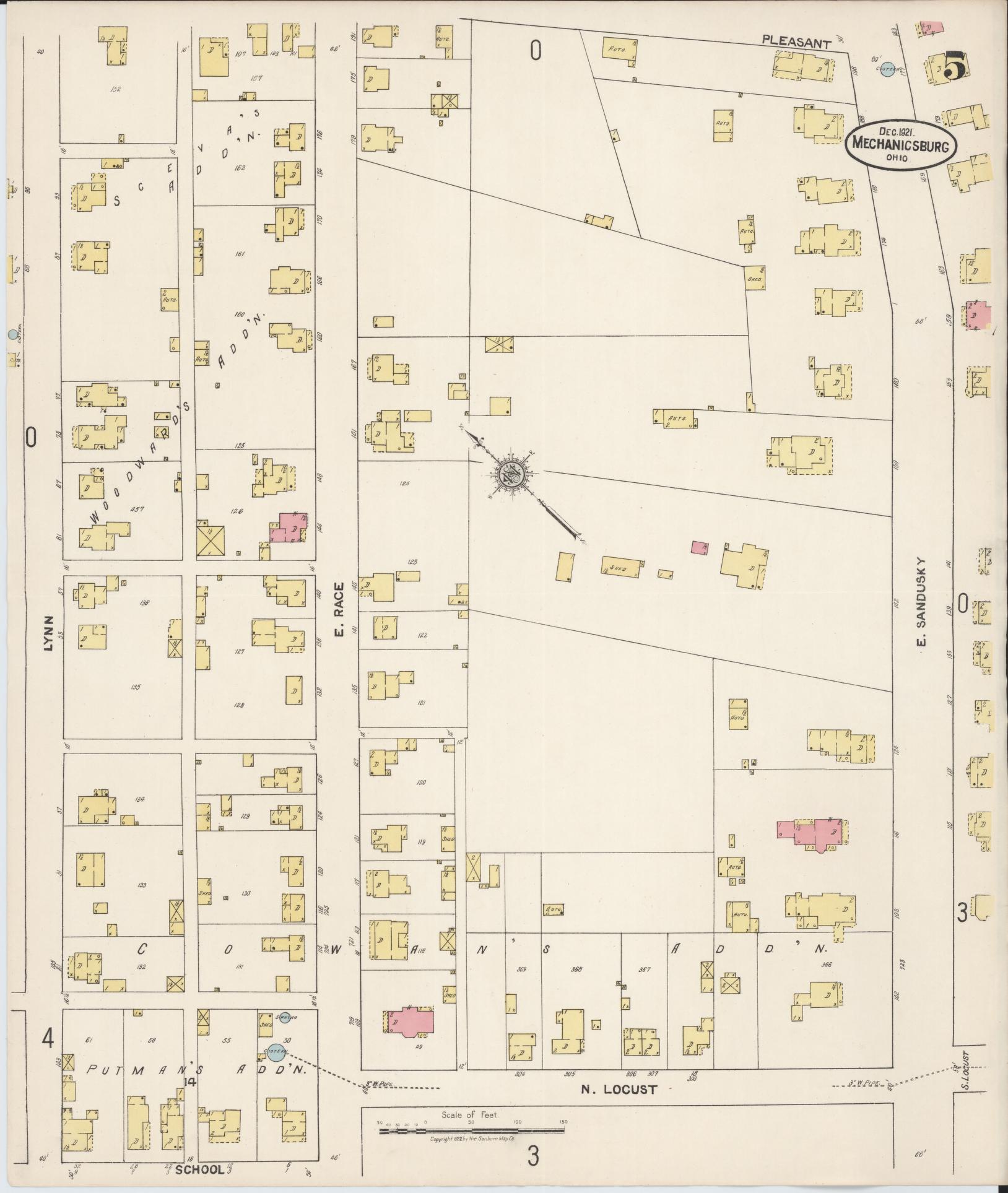 Sanborn Fire Insurance Map from Mechanicsburg, Champaign County, Ohio (1921), Sheet #0005 - Historic Sanborn Fire Insurance Map Print, vintage old map wall art, antique decor, genealogy gift, Ohio Ohio map