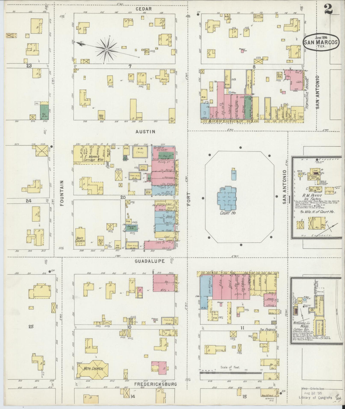 Sanborn Fire Insurance Map from San Marcos, Hays County, Texas (1896), Sheet #0002 - Complete Map Set gallery image, historic Sanborn map, vintage wall art, Texas Texas