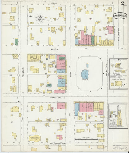 Sanborn Fire Insurance Map from San Marcos, Hays County, Texas (1896), Sheet #0002 - Complete Map Set gallery image, historic Sanborn map, vintage wall art, Texas Texas