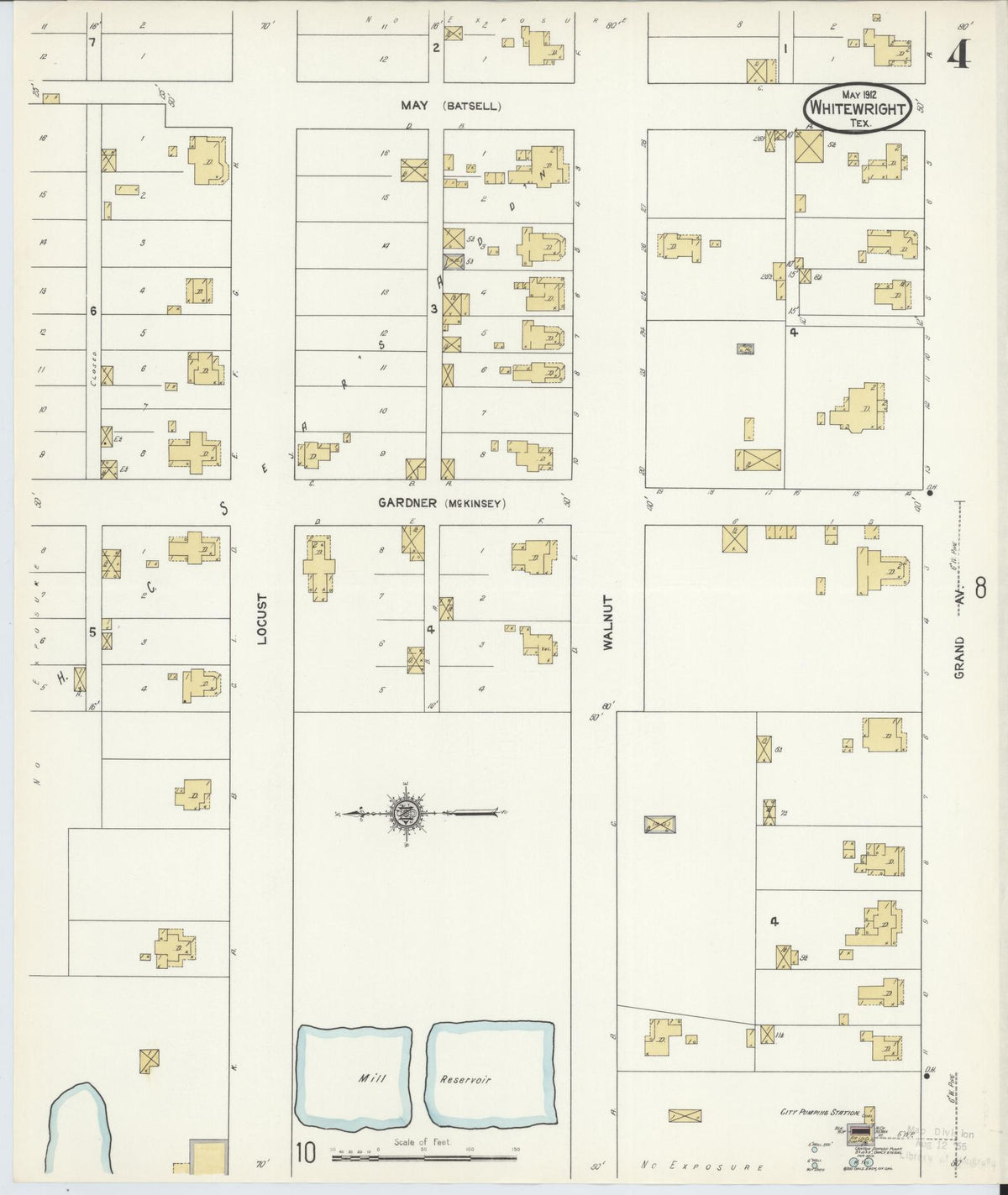 Sanborn Fire Insurance Map from Whitewright, Grayson County, Texas (1912), Sheet #0004 - Historic Sanborn Fire Insurance Map Print, vintage old map wall art, antique decor, genealogy gift, Texas Texas map