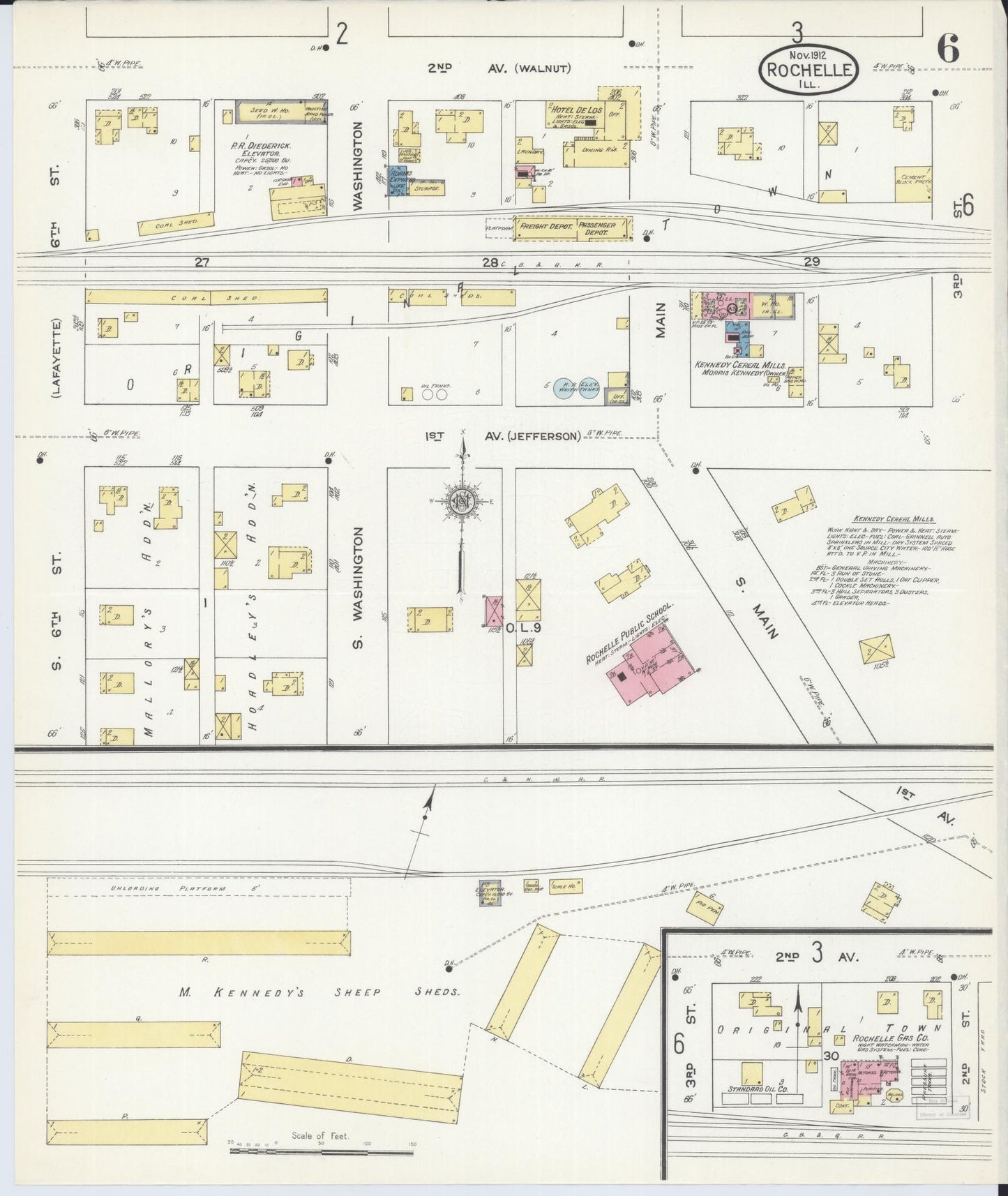 Sanborn Fire Insurance Map from Rochelle, Ogle County, Illinois (1912), Sheet #0006 - Historic Sanborn Fire Insurance Map Print, vintage old map wall art, antique decor, genealogy gift, Illinois Illinois map