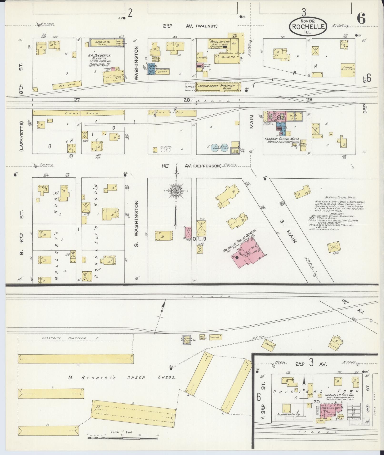 Sanborn Fire Insurance Map from Rochelle, Ogle County, Illinois (1912), Sheet #0006 - Historic Sanborn Fire Insurance Map Print, vintage old map wall art, antique decor, genealogy gift, Illinois Illinois map