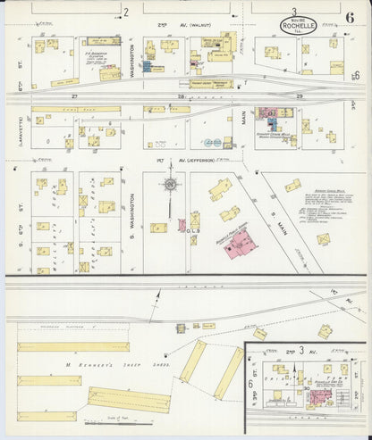 Sanborn Fire Insurance Map from Rochelle, Ogle County, Illinois (1912), Sheet #0006 - Historic Sanborn Fire Insurance Map Print, vintage old map wall art, antique decor, genealogy gift, Illinois Illinois map