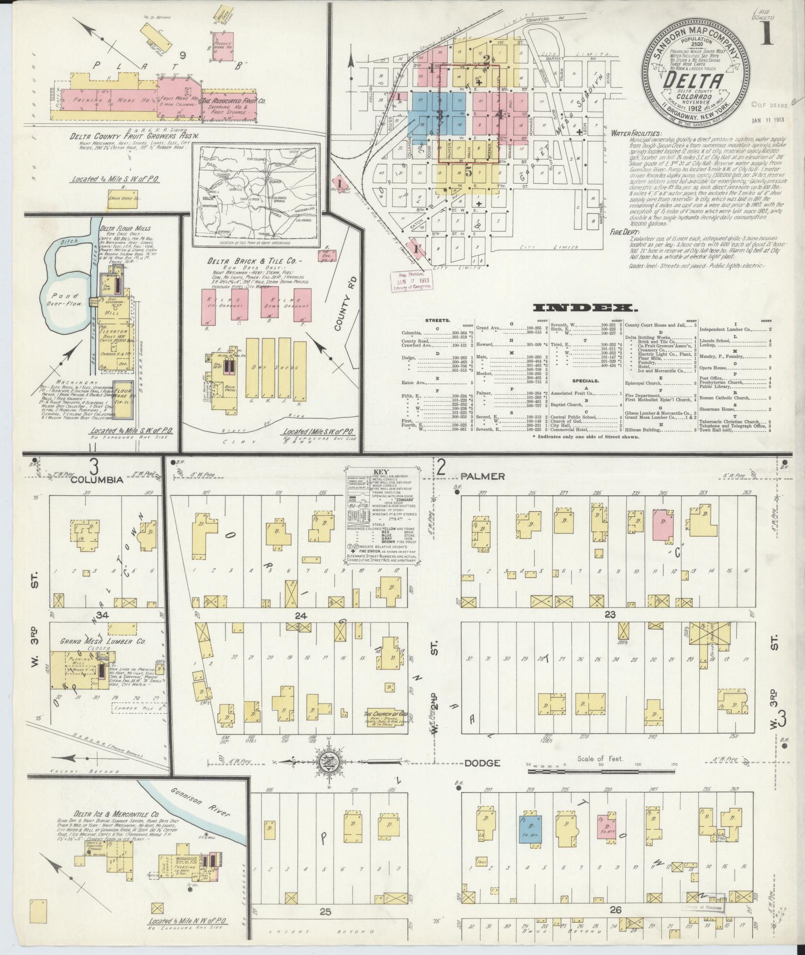 Sanborn Fire Insurance Map from Delta, Delta County, Colorado (1912), Sheet #0001 - Complete Map Set gallery image, historic Sanborn map, vintage wall art, Colorado Colorado