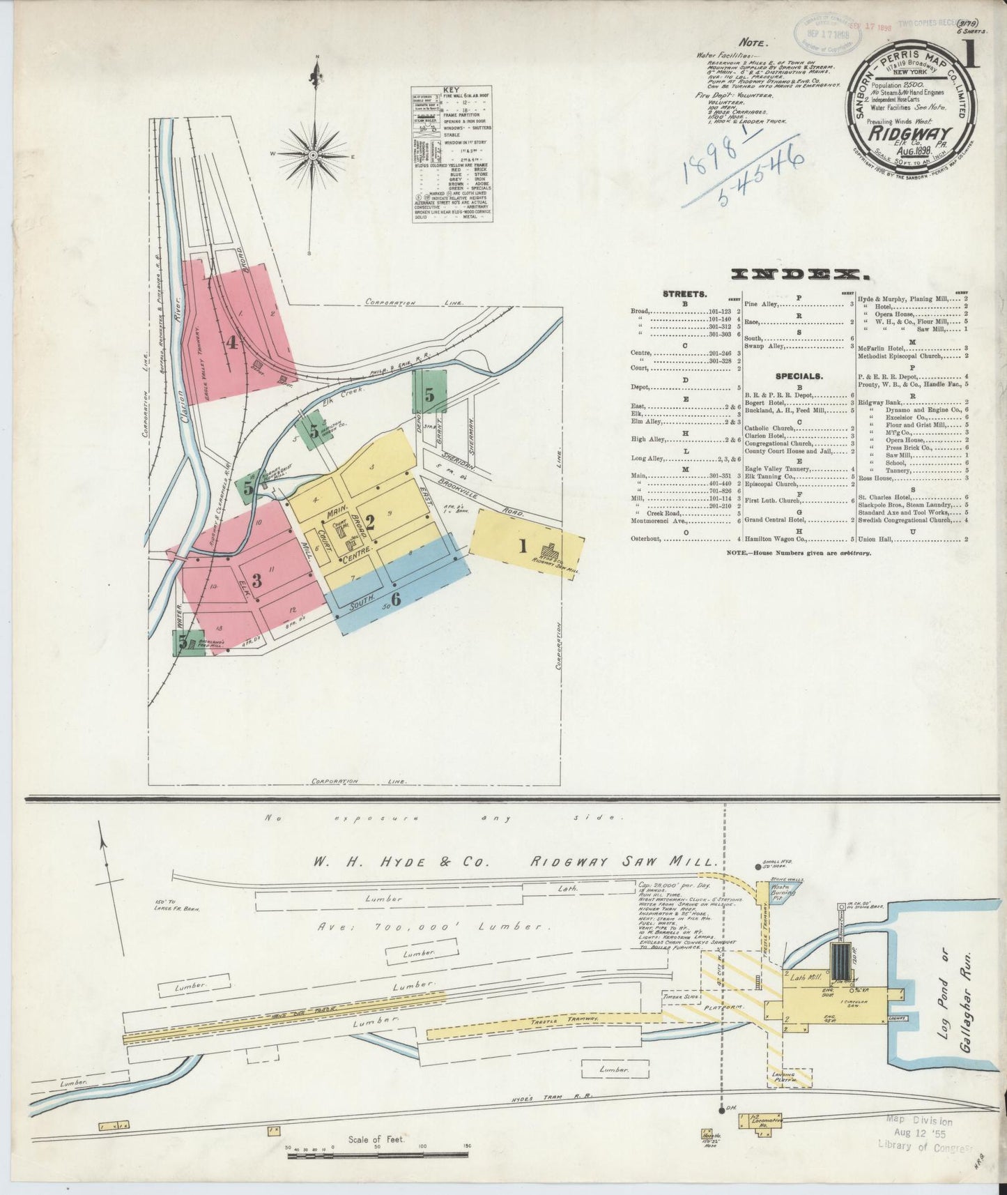 Sanborn Fire Insurance Map from Ridgway, Elk County, Pennsylvania (1898), Sheet #0001 - Complete Map Set gallery image, historic Sanborn map, vintage wall art, Pennsylvania Pennsylvania