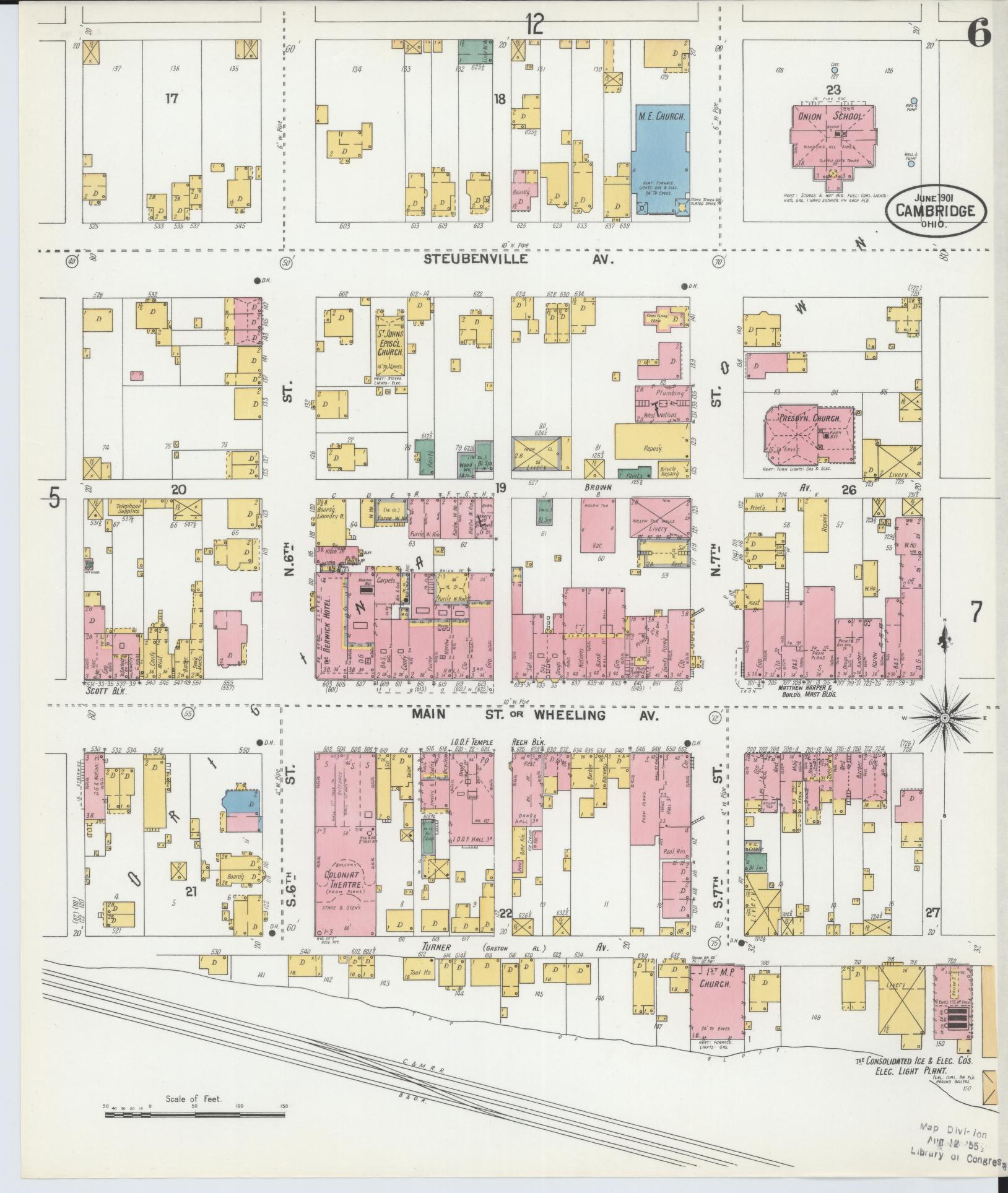 Sanborn Fire Insurance Map from Cambridge, Guernsey County, Ohio (1901), Sheet #0006 - Historic Sanborn Fire Insurance Map Print, vintage old map wall art, antique decor, genealogy gift, Ohio Ohio map
