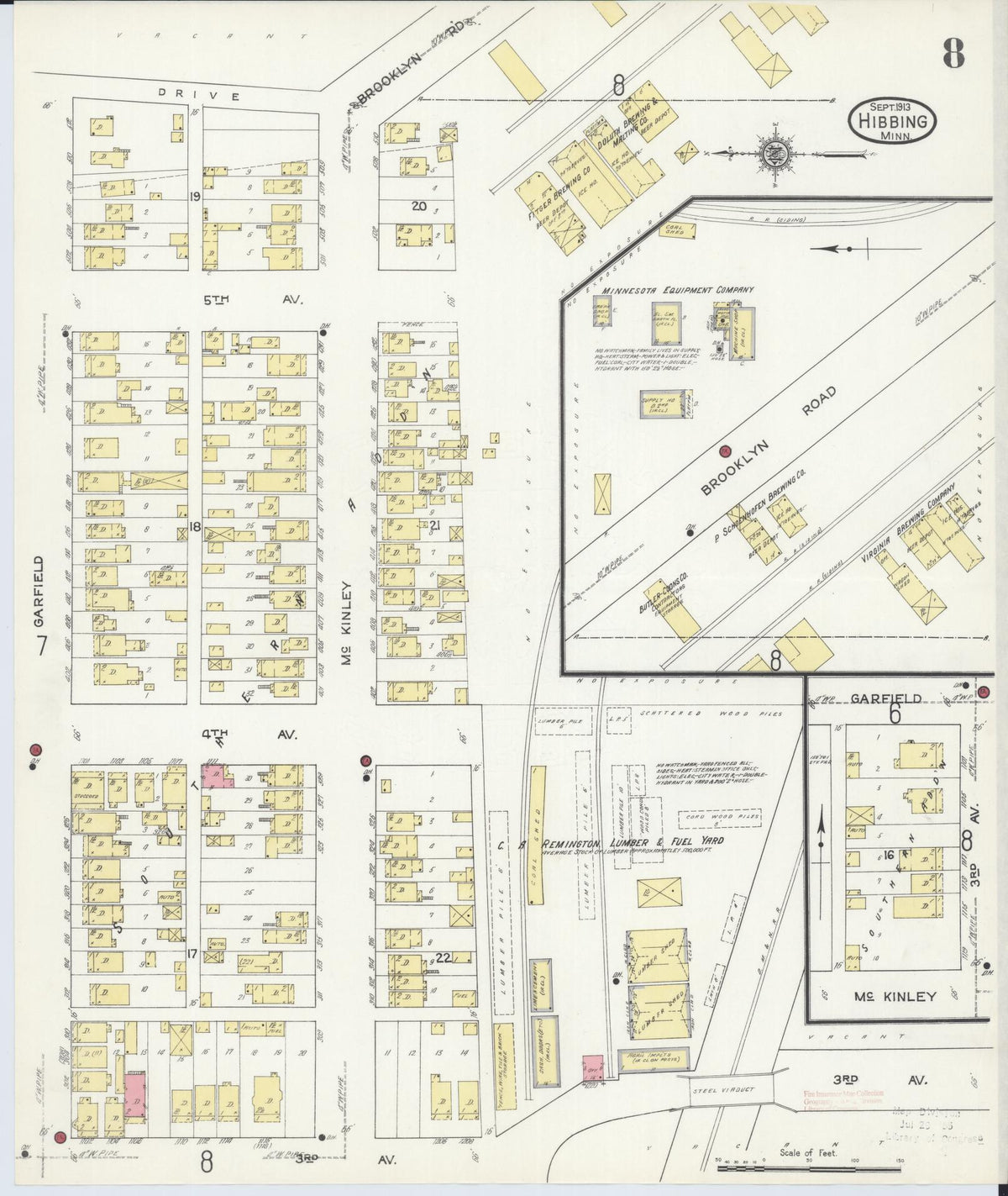 Sanborn Fire Insurance Map from Hibbing, Saint Louis County, Minnesota (1913), Sheet #0008 - Complete Map Set gallery image, historic Sanborn map, vintage wall art, Minnesota Minnesota