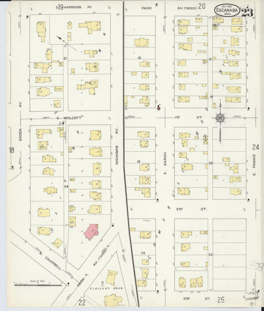 Sanborn Fire Insurance Map from Escanaba, Delta County, Michigan (1913), Sheet #0023 - Historic Sanborn Fire Insurance Map Print, vintage old map wall art, antique decor, genealogy gift, Michigan Michigan map