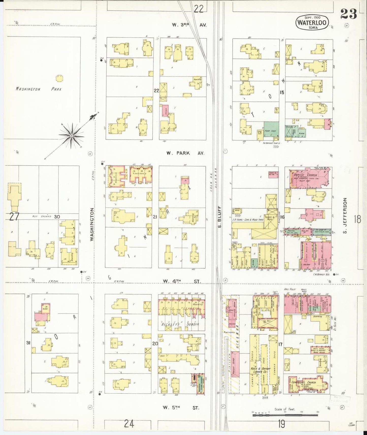 Sanborn Fire Insurance Map from Waterloo, Black Hawk County, Iowa (1900), Sheet #0023 - Historic Sanborn Fire Insurance Map Print