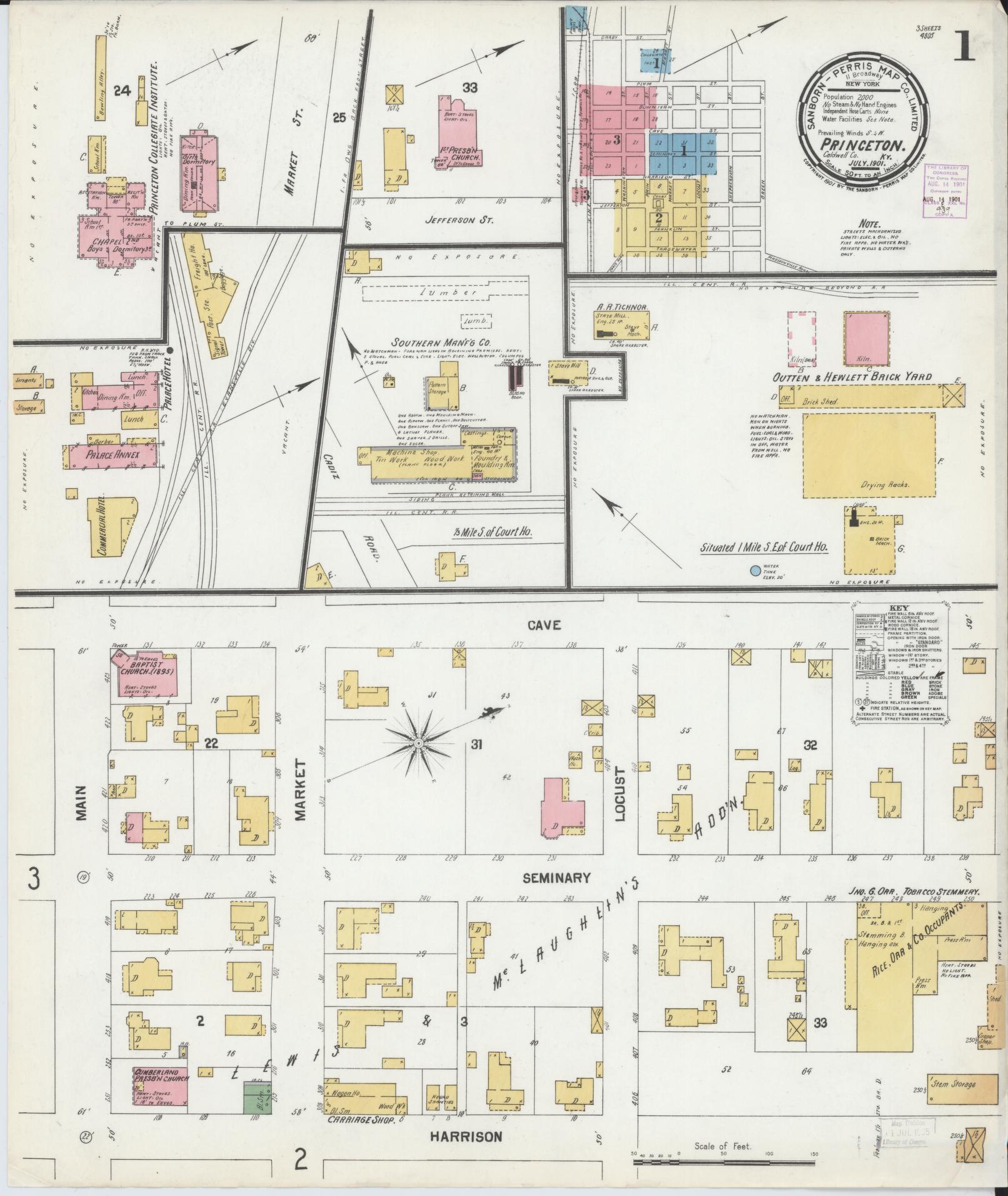 Sanborn Fire Insurance Map from Princeton, Caldwell County, Kentucky (1901), Sheet #0001 - Complete Map Set gallery image, historic Sanborn map, vintage wall art, Kentucky Kentucky