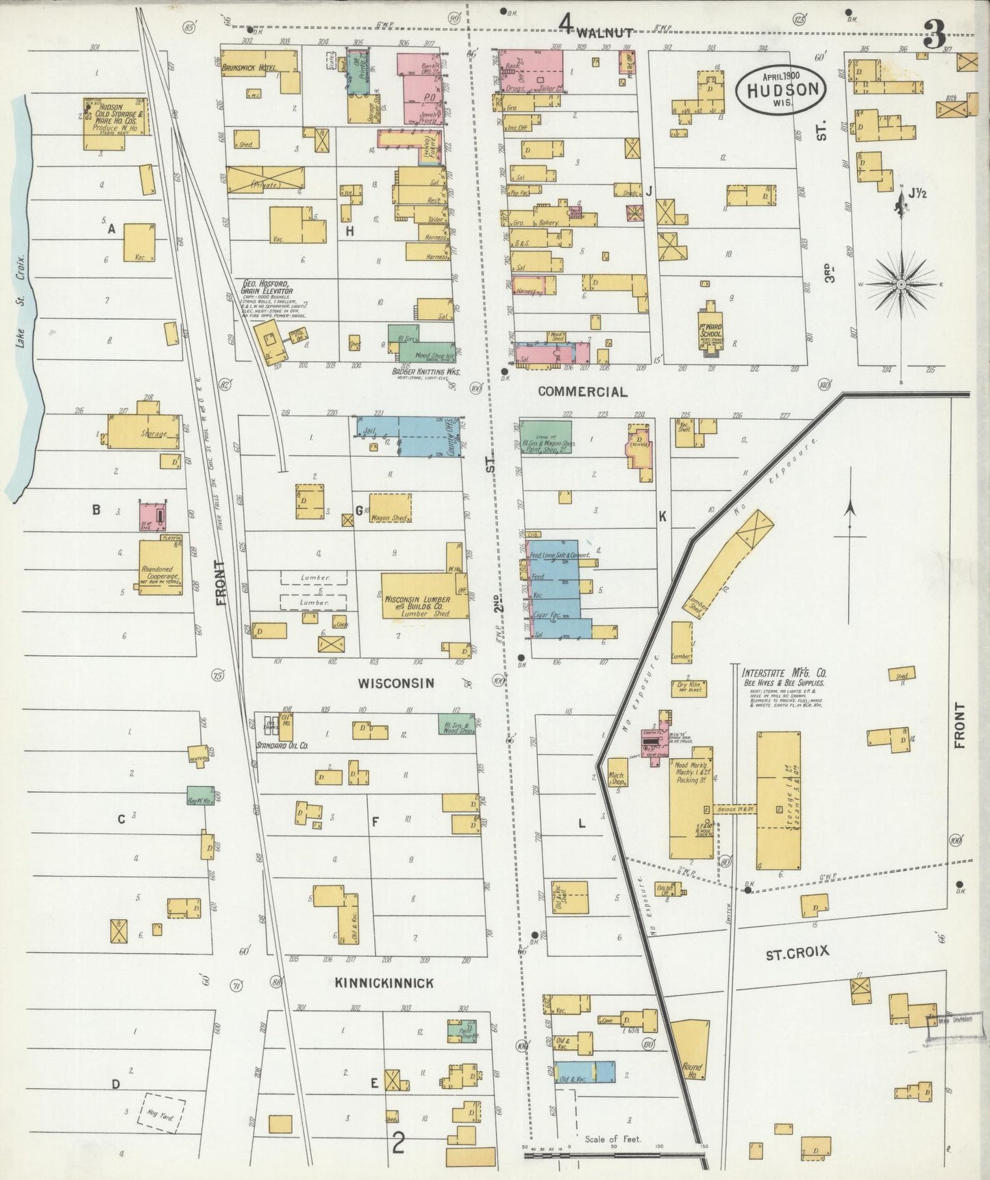 Sanborn Fire Insurance Map from Hudson, St. Croix County, Wisconsin (1900), Sheet #0003 - Complete Map Set gallery image, historic Sanborn map, vintage wall art, Wisconsin Wisconsin