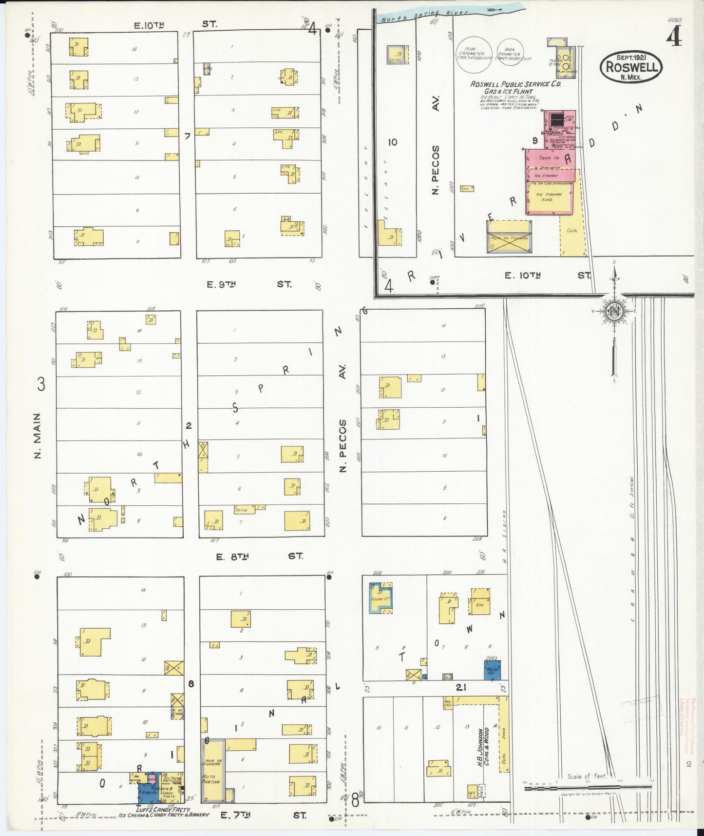 Sanborn Fire Insurance Map from Roswell, Chaves County, New Mexico (1921), Sheet #0004 - Complete Map Set gallery image, historic Sanborn map, vintage wall art, New Mexico New Mexico