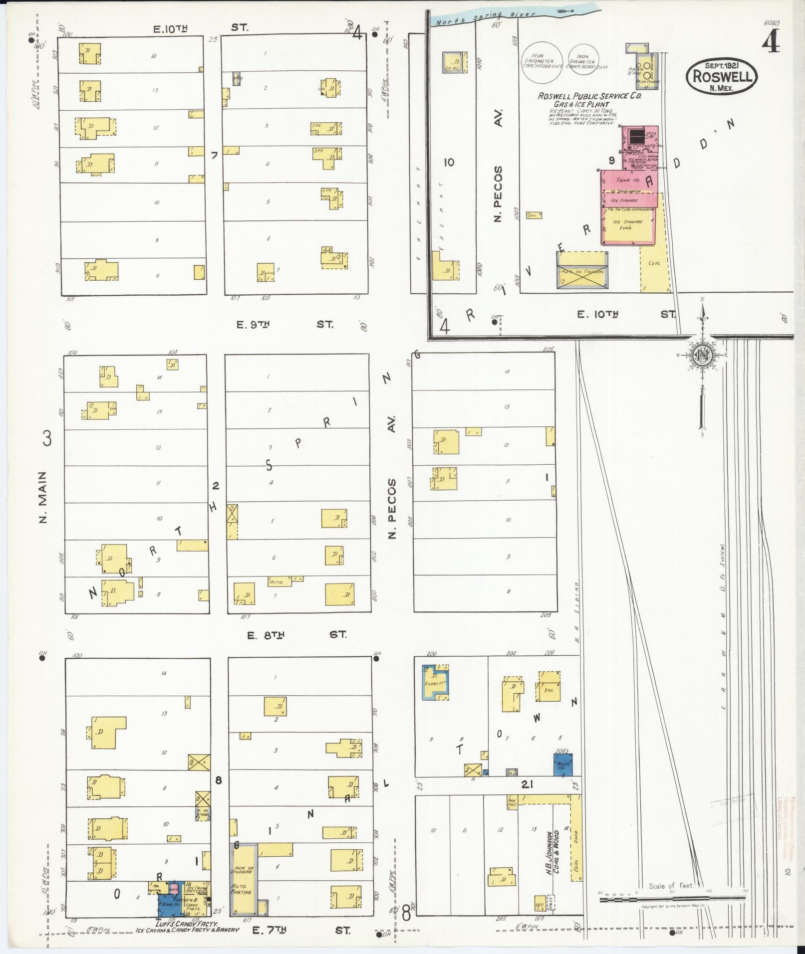 Sanborn Fire Insurance Map from Roswell, Chaves County, New Mexico (1921), Sheet #0004 - Complete Map Set gallery image, historic Sanborn map, vintage wall art, New Mexico New Mexico